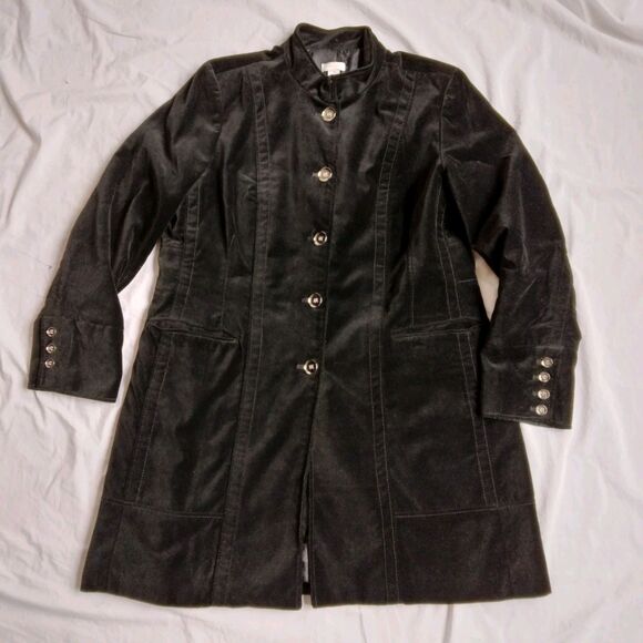 Chico's Jackets & Blazers - Chicos Jacket Black Velvet Coat Longline Military Steampunk Women's Size 2